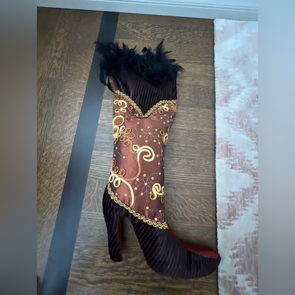 Vintage Early 2000’S High Heel Boot CHRISTMAS Stockings Decor Fabric Feather X 4 - Picture 3 of 8